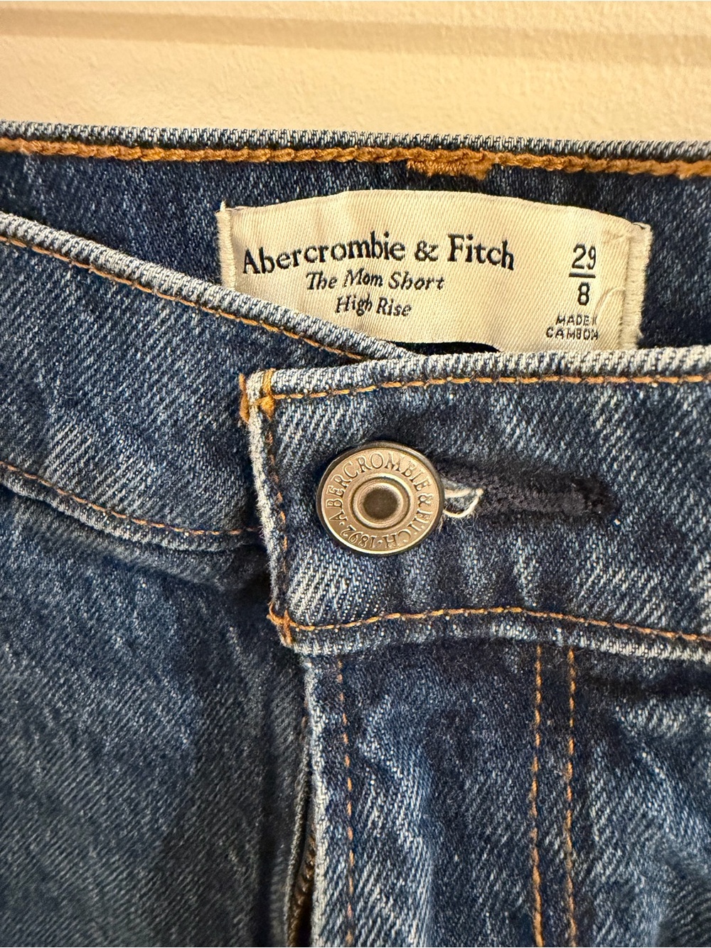 Abercrombie & Fitch (8) High Rise “The Mom Short” Distressed Denim Shorts